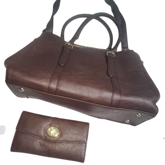 Charming Charlie Handbags - CHARMING CHARLIE EUC XL FAUX LEATHER SATCHEL BAG W/CROSSBODYSTRAP & WALLET